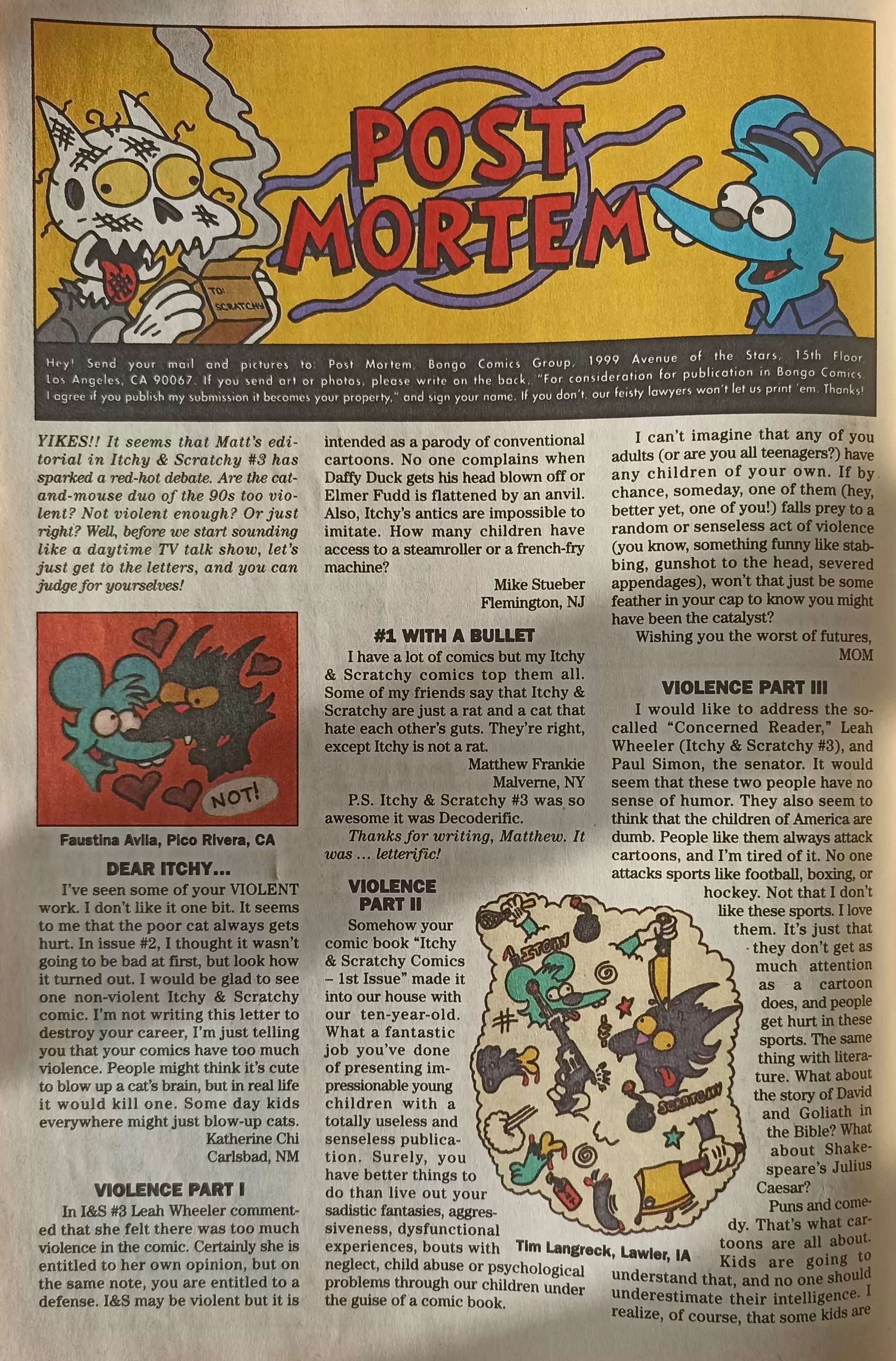 Itchy & Scratchy, letters from readers about violence in comics