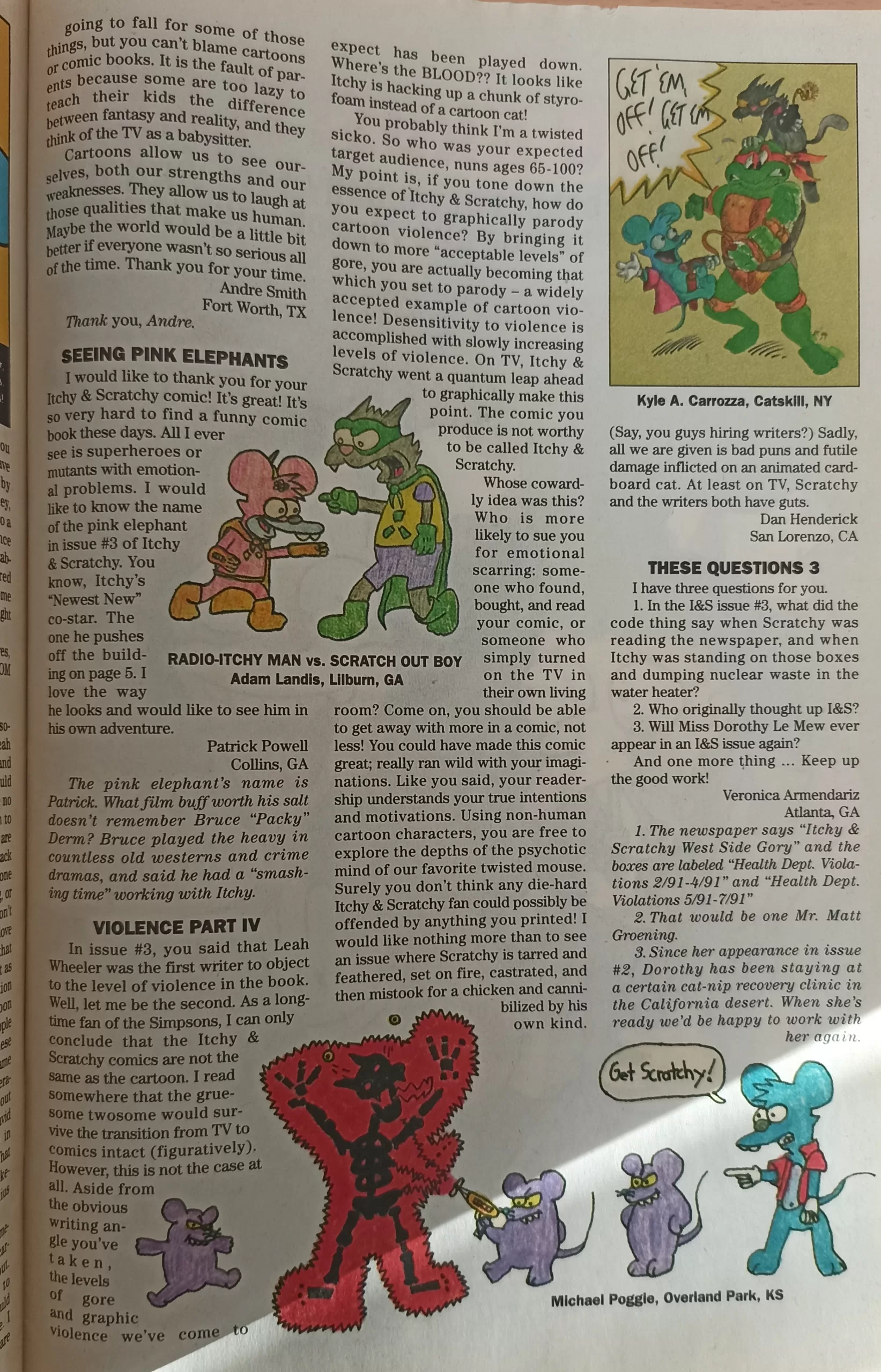 Itchy & Scratchy, letters from readers about violence in comics