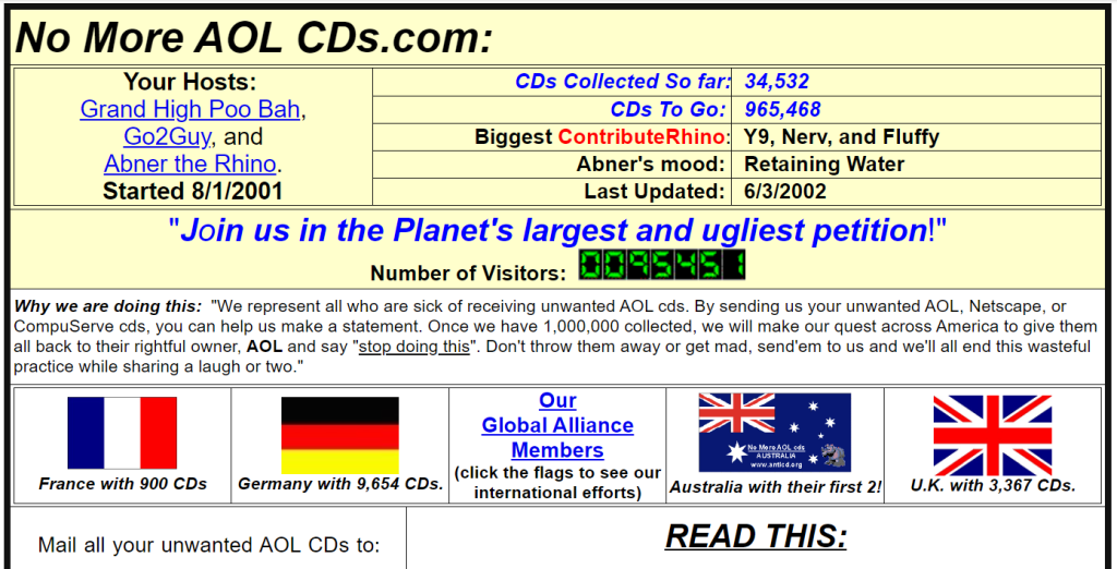 Screenshot of nomoreaolcds.com on 4th June 2002.