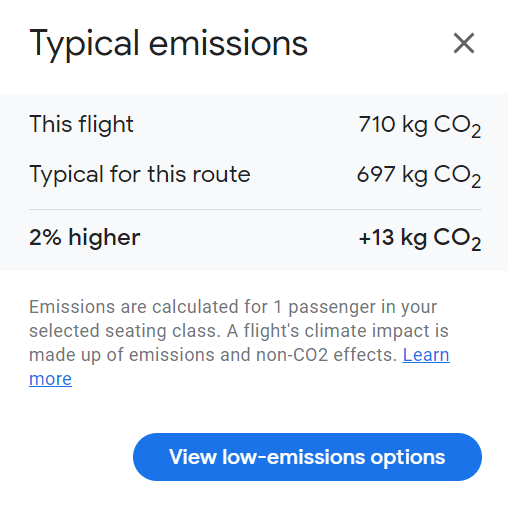 Carbon emissions produced by a flight from London to Singapore, provided by Google Flights