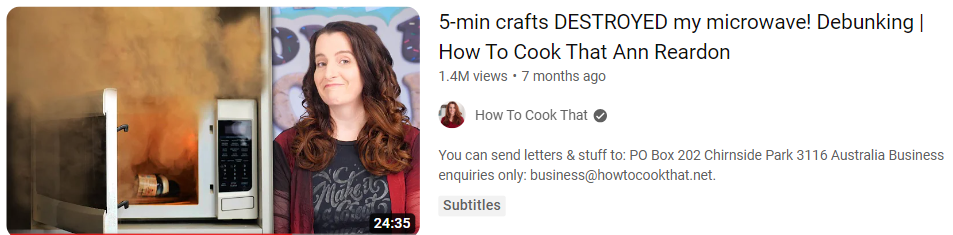 YouTube title and thumbnail of How To Cook That video "5-min crafts DESTROYED my microwave!"