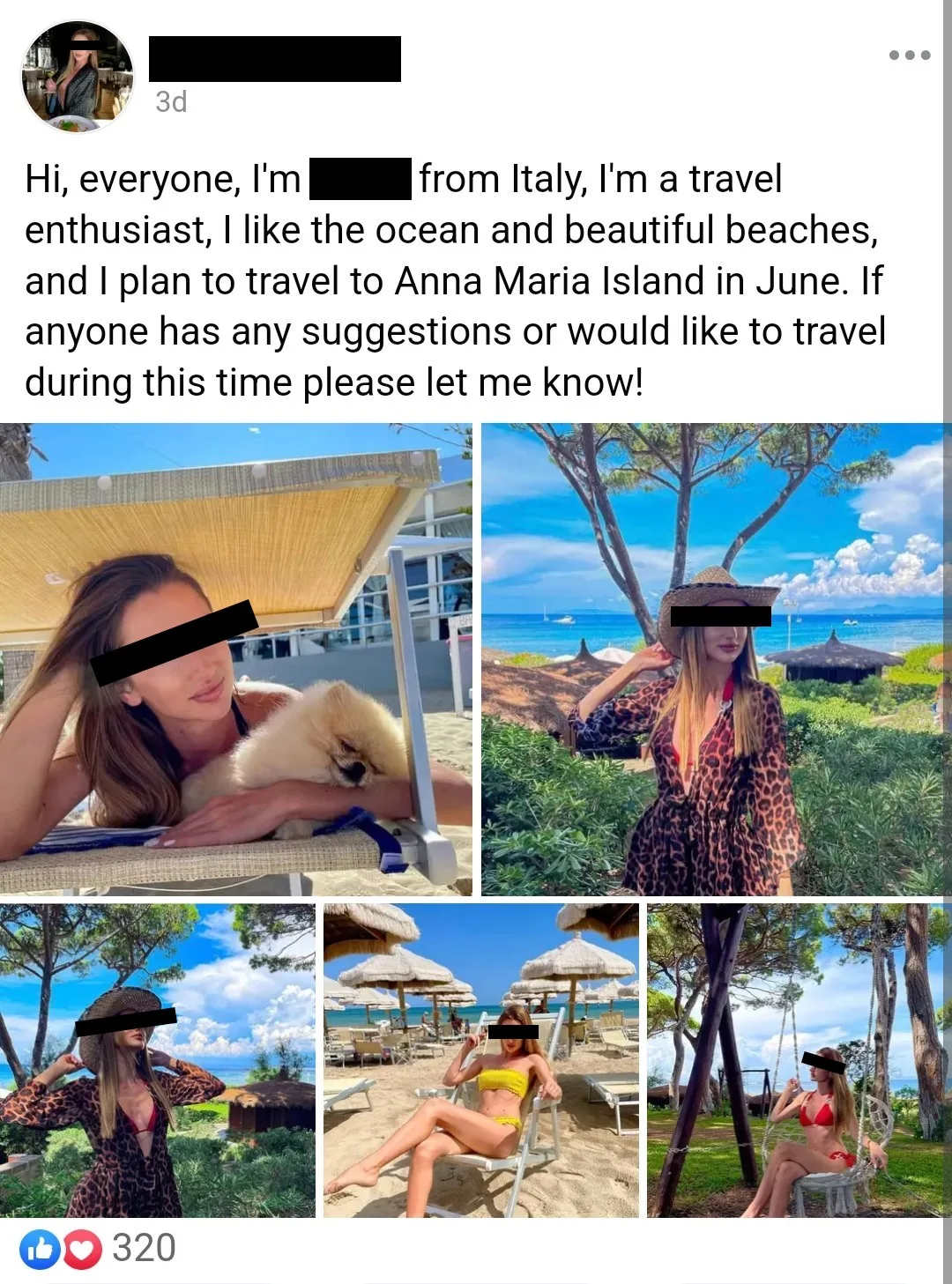 A member of a Facebook travel group looking for suggestions and potential travel buddies 