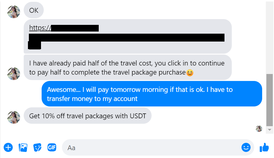A user from a Facebook travel group asking for payment for a shared trip