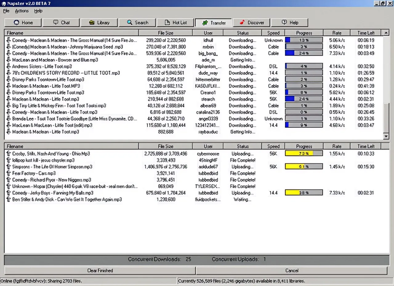 Downloading music files on the original Napster