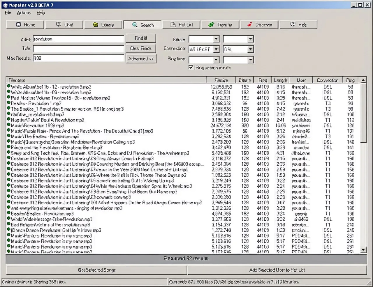 Napster original interface